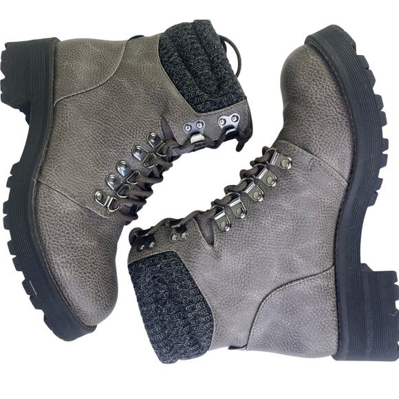 MIA Women's Lindsey Gray Knit Cuffed Ankle Boot Chunky Hiking Combat Size 6.5 - Picture 6 of 12